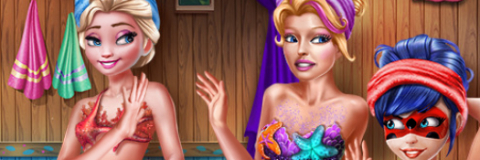 Elsa, Ladybug e Barbie na Sauna das Sereias